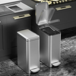Stainless Steel Corner Trash Bin For Home Pedal Bathroom Trash Can with Lid Kitchen Living Room Slow Drop Dustbin Trash Can