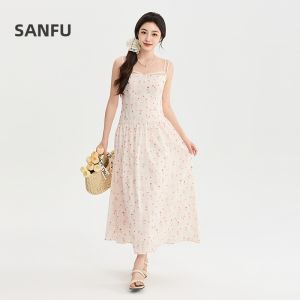 SANFU | Bow Neck Lace Patchwork Strap Waist Dress