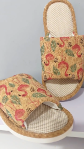 Indoor slippers cork fabric animal/plant printed linen slippers suitable for both men and women