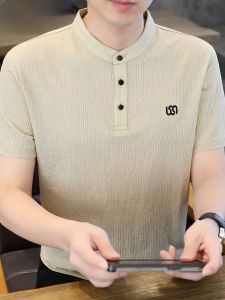 HENGYUANXIANG | Modern Style Ice Silk Cotton Short Sleeve T-Shirt For Men Trendy Henry Collar Top Summer Youth Fashion Breathable Cool Feeling