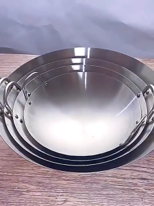 30-70CM Large-capacity Stainless Steel Wok With Double Handles Hotel Restaurant Frying Pan  Fire Stove Frying Pan Thick Wok Double Ear Iron Pot