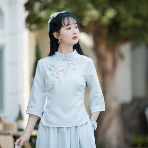 New Chinese Style Zen Tea Ceremony Womens Cheongsam Dress Tang Suit Two-Piece Set Traditional Hanfu Clothing Modern Interpretation