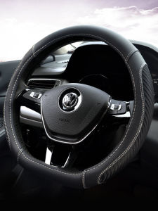 Volkswagen Special Car Steering Wheel Cover Sport Style All-Season PU Leather Handmade Stitching 38cm Diameter