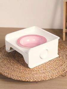Pet Cat Bowl Ceramic Plate Plastic Holder Food Drink Neck Protection Feeding Tray 宠物猫碗架餐桌陶瓷碗