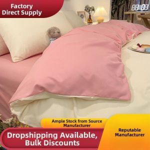 New Water Washed Cotton Plain Bedding Set Single