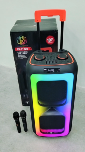 Red Diamond 10 x 2" Wireless Bluetooth Speaker Dual Woofer Portable Trolley Partybox 2 Wireless Mic & Remote Control
