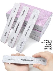 Bộ 5 Dũa Móng Tay Hình Chữ Nhật Dày Lõi Màu Tím Có Keo Dính Độ Nhám 80/100/180 Hai Mặt Dụng Cụ Đánh Bóng Móng Chuyên Nghiệp