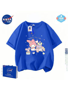 NASA Collaborative Meileti Short Sleeve Cotton T-Shirt for Girls Cartoon Design Breathable Summer Childrens Clothing