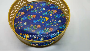 Traditional Metal Painted with Pichwai Art Round Tray | Ideal for Home Decor Wedding Gift Diwali Gift Pooja Decor (Size - 10inches & 8 inches | Pack of 1 pc)