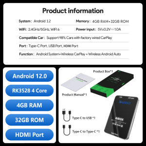 【1 Year Warranty】 LONAISCI Car Ai Box Wireless Carplay Adapter Android 12 4-Core 4+32G HDMI Output Wireless Android Auto Apple Carplay Dongle Car Link Kit Smart Tbox 车联通