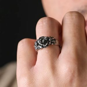 European and American Retro Rose Flower Opening Ring Personality Simple Female Palace Index Finger Adjustable Finger Ring