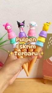 (6pc) PULPEN GEL SANRIO MELODY KUROMI GEL ICE CREAM / PENA PEN ES KRIM CONE FANCY CAPYBARA / PEN GEL ES CREAM LABUBU