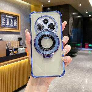 Ultra-Thin Redmi 14C Phone Case with Airbag Four Corners Anti-Fall Plated Soft Shell 4G Compatible Luxury Creative Magnetic Stand