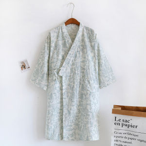 Summer Pure Cotton Gauze Womens Sleepwear Kimono Style Open Cardigan plus Size Fatty Cartoon Japanese Style Home Clothes