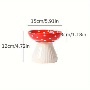 6 Inch Mushroom Cat Bowl Ceramic Elevated Shelf Beard Friendly Raised Cat Food Bowl for Food & Water for Flat Inclined Cat Plat