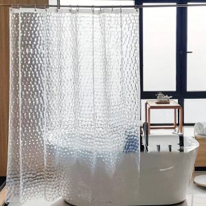 Bathroom Shower Curtain Waterproof Bathtub Bathing Curtains Easy Clean and Wipe PEVA Mildew Proof Shower Curtains with Hooks