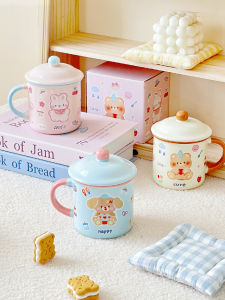 Cute Ceramic Mugs Birthday Gifts for Women with Lid High Aesthetic Breakfast Cups Girls Souvenir Handmade Craft Beer Mugs