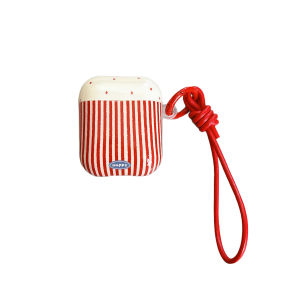 Chic Red Polka Dot Splicing Line Stripes Pattern Glossy Protective Earphone Case with Red Lanyard for AirPods 1 2 3 4 Pro 2 Pro3
