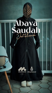 Abaya SAUDAH Hitam Jetblack Motif Bordir Charcoal Lengan Panjang Gamis Wanita Muslimah Premium AbayAswad