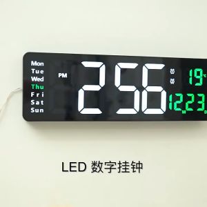 Jam Dinding Digital LED Besar - Tampilan Suhu/Tanggal/Minggu - Alarm Ganda + Remote Control