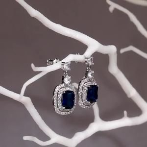 Huitan New Trendy Blue CZ Earrings for Women Bling Bling Ear Dangle Accessories Temperament Elegant Wedding Jewelry Wholesale