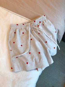 Sweet Heart Print Casual Shorts Womens Summer High Waist Wide Leg Pants Korean Style Commute Polyester Fiber 100%