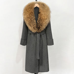 Áo Khoác Len Cashmere Nữ OFTBUY Mùa Thu Đông Phối Lông Cáo Thật Cổ Lông Thú Ấm Áp Kiểu Dáng Thường Ngày Trang Trí Dây Buộc Hai Mặt