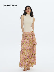 Apricot Sleeveless Knit Top Floral Romantic Skirt