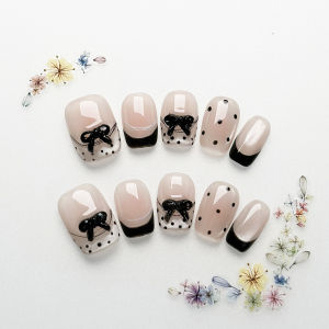 Handmade Wearable Nail Art 2025 New Style Gentle Butterfly Knot Polka Dot Versatile Whitening High-End Feeling Nail Tips 711