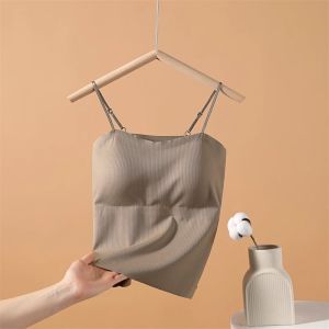 ZISU | Womens Integrated Vest Top 2025 New Style Inner Wear White With Chest Pad Beautiful Back Bra Summer Outdoor Wear Short Sleeve U-Neckline