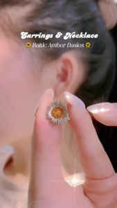 MILLENNE Multifaceted Baltic Amber Daisy Silver Stud Earrings with 925 Sterling Silver (MLP-01)
