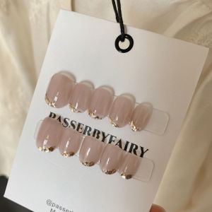 Handmade Bright Sequin Nail Art Short Square Stickers French Style Easy Wear False Nails White Enhancing Nail Patch 2022 New Autumn Winter