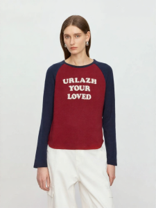 URLAZH | Spring New American Vintage Color Block Letter Raglan Sleeve T-Shirt