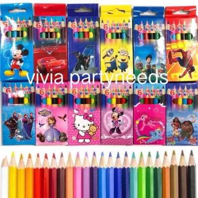 5 pk Mini Character Color Pencil 6pcs Per Pack Children School Supplies Giveaways