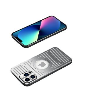 Thời Trang Kim Loại tản nhiệt Từ Magsafe Trường Hợp Đối Với iPhone 14 Pro Max 13 Promax 12 15 Pro Logo Lỗ Không Dây Sạc Bìa