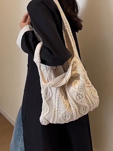 Knitted Tote Bag For Women Hollow Out Design Large Capacity Beach Handbag Lightweight Shoulder Carry All Purse For Summer Outing TF-Ari-PH
