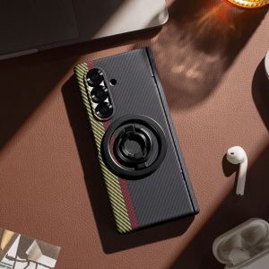 Ốp Điện Thoại Bằng Sợi Carbon Dòng Samsung Galaxy Z Fold Series Với Miếng Dán Kính Cường Lực Phía Trước Giá Đỡ Vòng Tròn Chống Sốc Có Chân Đế