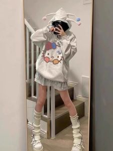 American Hiphop Cute Campus Cartoon Hoodie Womens Oversize Design Spring Autumn Long Sleeve Printed Casual Comfortable Top
