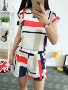 Fashion Design Printed Suit Womens Short Sleeved Shorts Summer Casual Two-piece Set