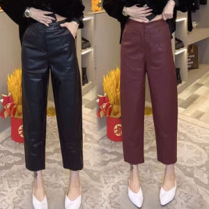 กางเกงหนัง PU ทรงหลวมเอวสูง กางเกงขายาวทรงขากระบอกทรงหลวมสไตล์ใหม่ฤดูใบไม้ร่วง 2024 กางเกงขายาวทรงหลวมสำหรับผู้หญิง