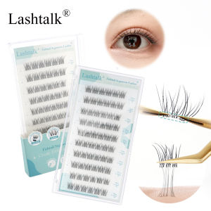 Lashtalk Clear Band Eyeslashes With Glue Self Adhesive Fishtail Segments False Fake Lashes Glue-free Anime Natural Soft Pre Glued 60 Clusters Eyelash Extensions Makeup Tool
