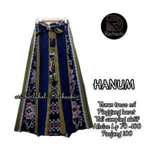 HANUM Rok Tenun troso jepara payung panjang pinggang karet jumbo bawahan tenun cantik motif etnik rok tenun remaja warna abu hitam navy wanita rashashi
