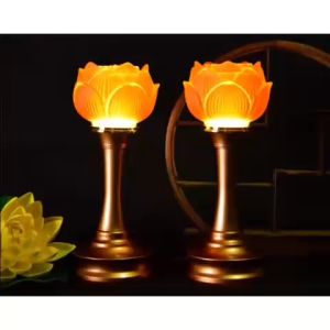 TẶNG ĐÈN NGỦ- Bộ 2 đèn thờ pha lê Lưu Ly hoa sen đổi màu cao 19cm- 23m- 27cm (có video) nháy/ đứng yên nhiều chế độ tùy chỉnh gồm 7 màu