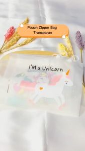 Tas Pounch Kosmetik Transparan Pencil Motif Karakter Unicorn Impor R079