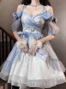 Dress Adult Elegance Gradient Three-Dimensional Rose Lolita Princess Dress Flower Wedding Dress Lolita Everyday Dress