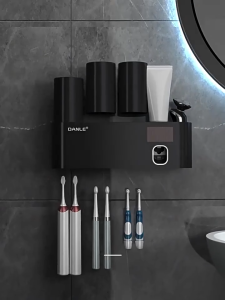 Smart Toothbrush Sterilizer UV Sterilization Toothbrush and Cup Holder Wall-Mounted Toothpaste Dispenser with Automatic Squeezer Chargeable for hotel families