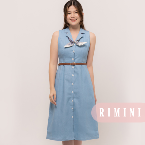 RIMINI - Dress Wanita Formal Denim Scraft Vneck Midi XS-XL - Andorra Dress 525210
