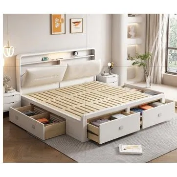 High-end Nordic Minimalist Double Bed With Drawer Storage