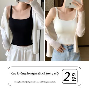 Áo Ba Lỗ Không Tay Nữ Mùa Xuân Hè Áo Vest Bên Trong Không Cần Đeo Ngực Áo Sơ Mi Cơ Bản Không Cần Đeo Áo Ngực Che Chắn Mỡ Phụ Trợ