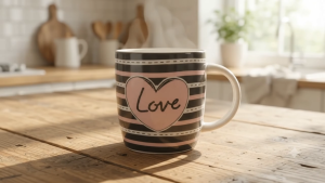 Damda Aesthetic Heart Ceramic Mug - Pink & Grey Love Design Coffee Tea Cup for Home CafeGift Idea